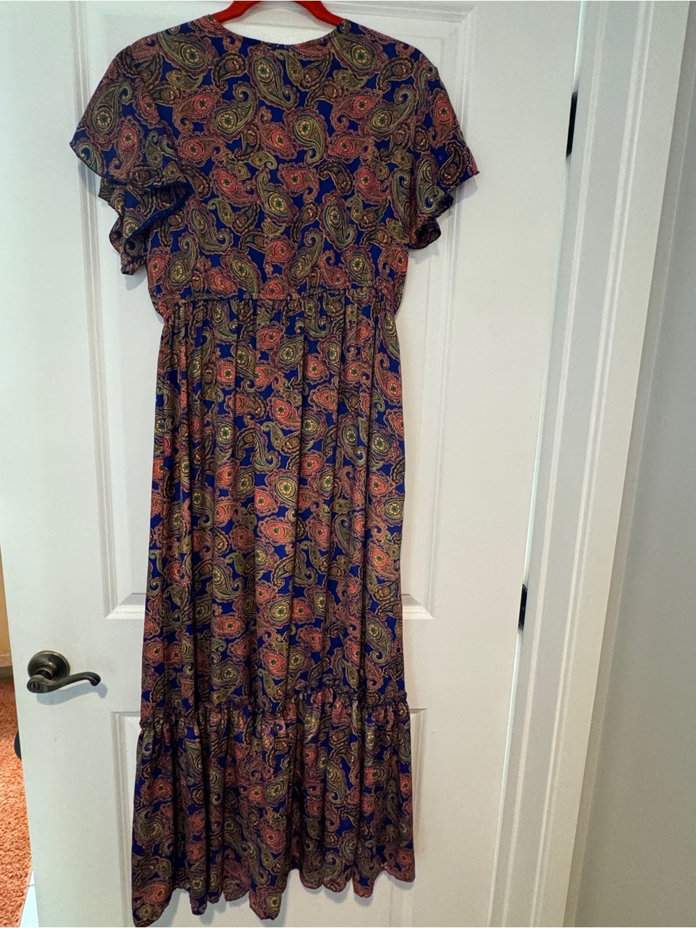 Bohemian Navy Paisley Maxi Dress with Flutter Sleeves